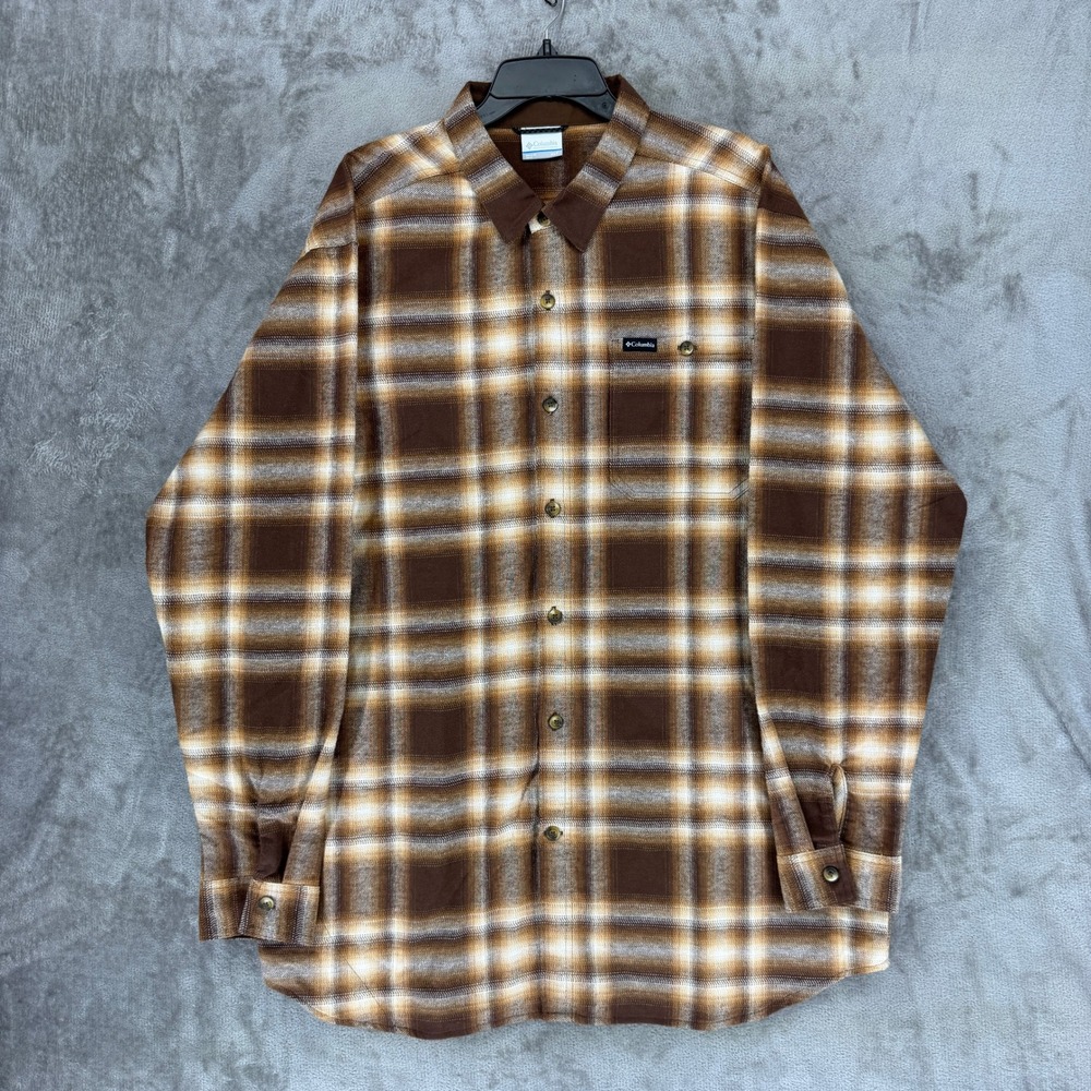 Columbia Mens XLT Brown Plaid Lined Long Sleeve Button Down Shirt AT3753